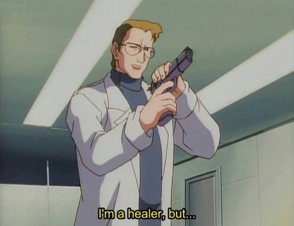 90's anime with caption IM A HEALER BUT... 